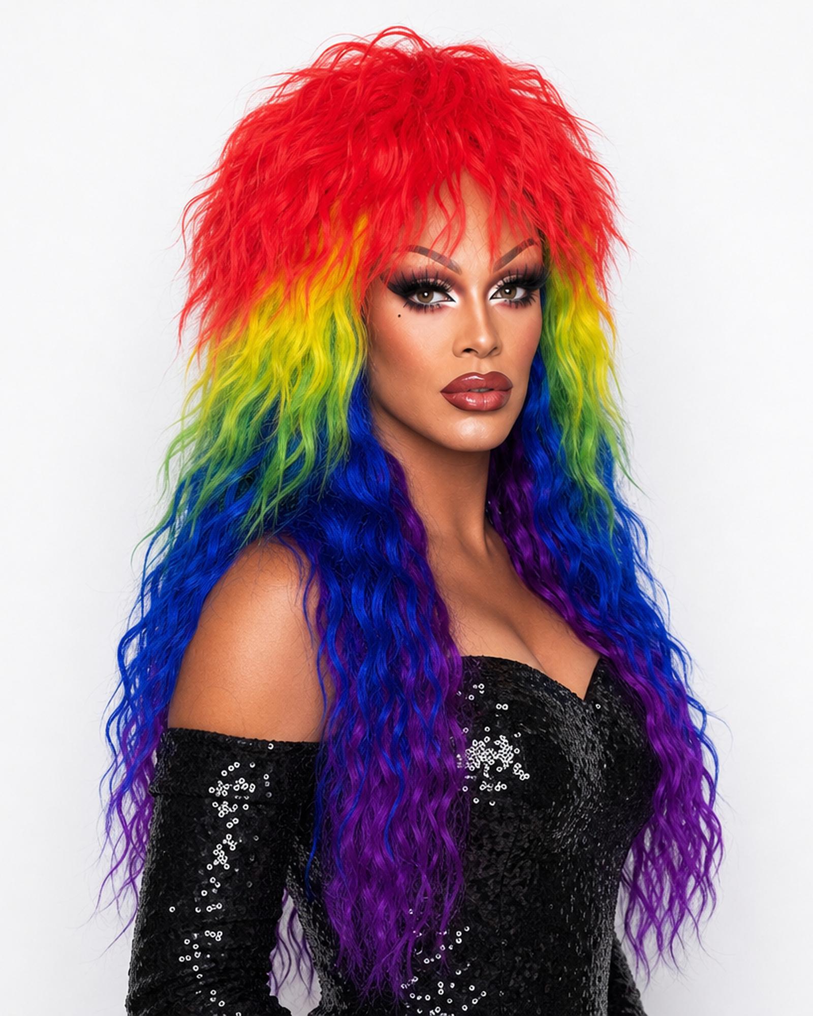 Wildchild rainbow — rainbow rainbow shag lace front wig, left side view