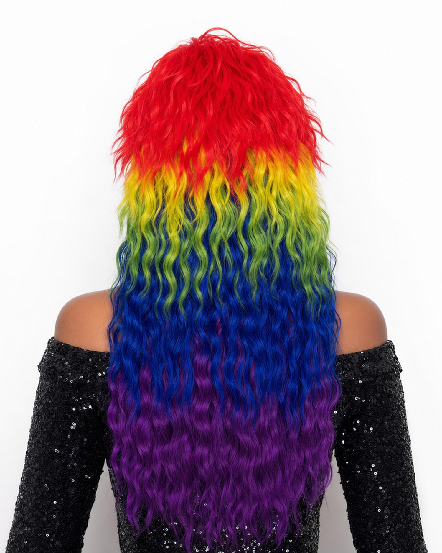 Wildchild rainbow — rainbow rainbow shag lace front wig, rear view