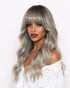 Silver ash blonde long wavy wig with fringe - Abigail - left view - CelebWigs