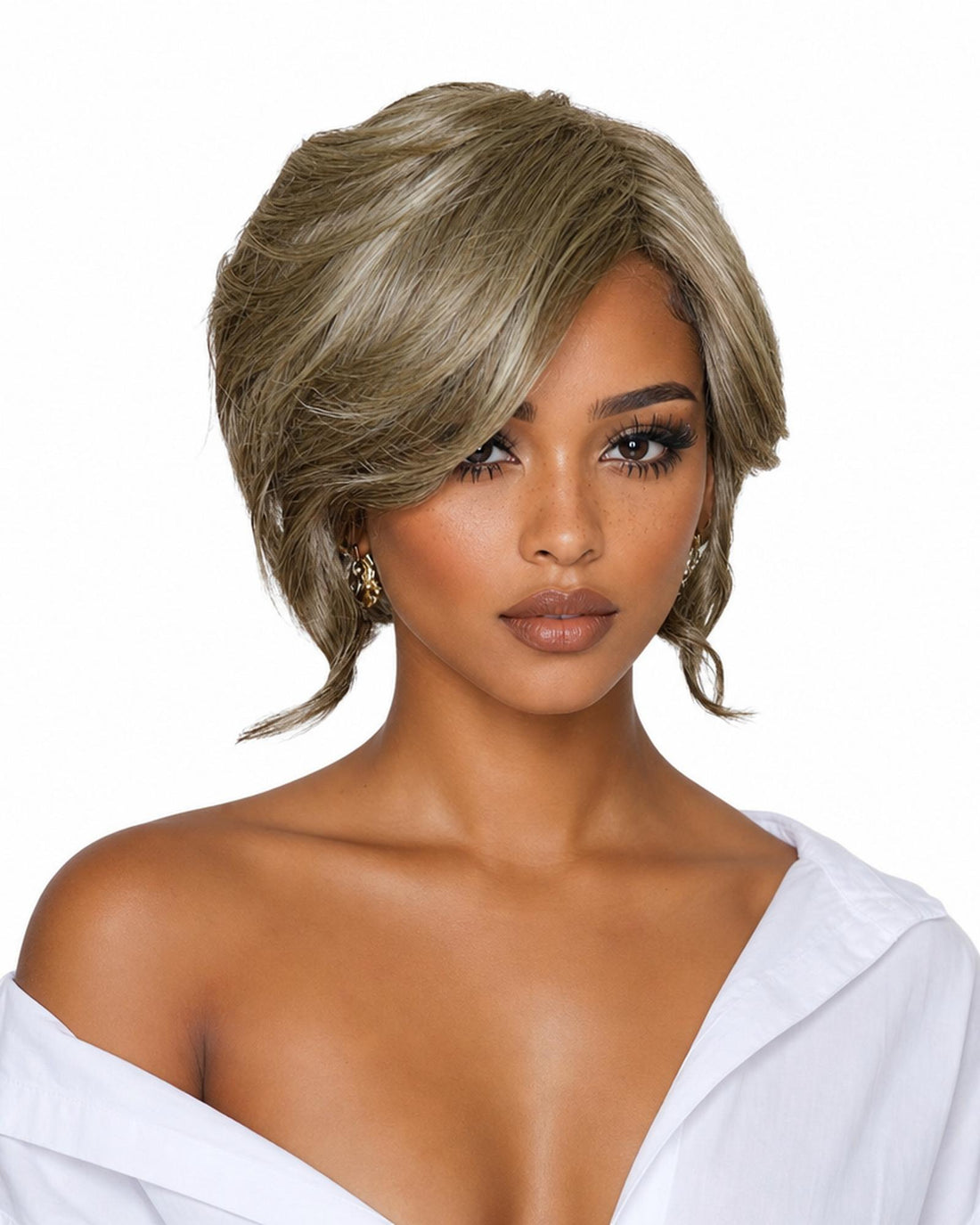 Silver Blonde Faux Up Do Bob Wig. Rose.
