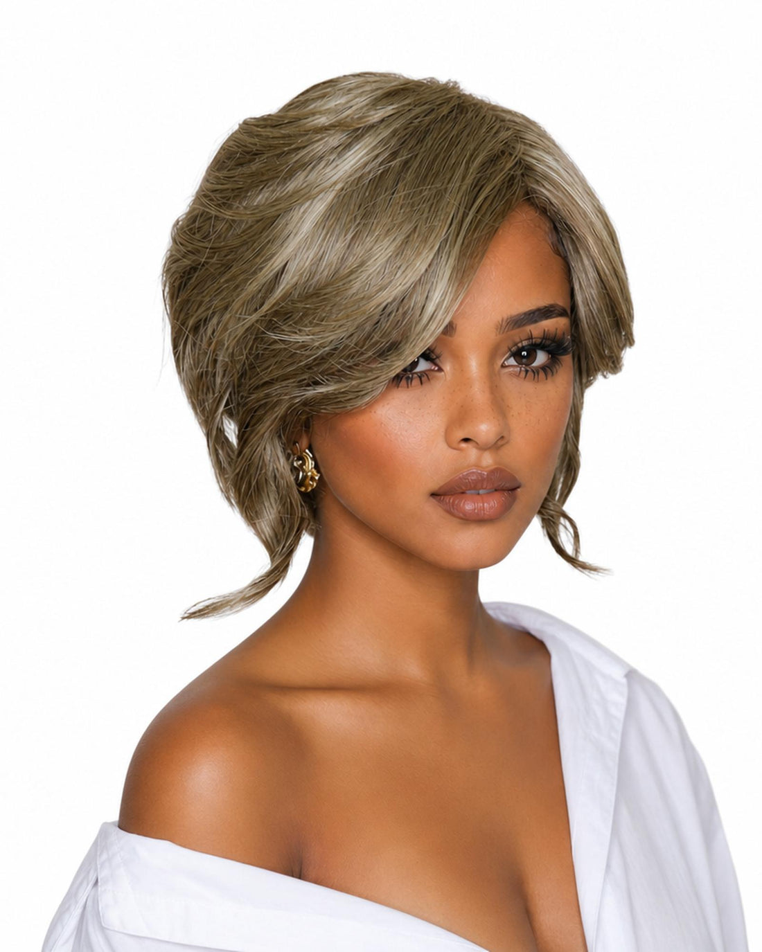 Silver Blonde Faux Up Do Bob Wig. Rose.