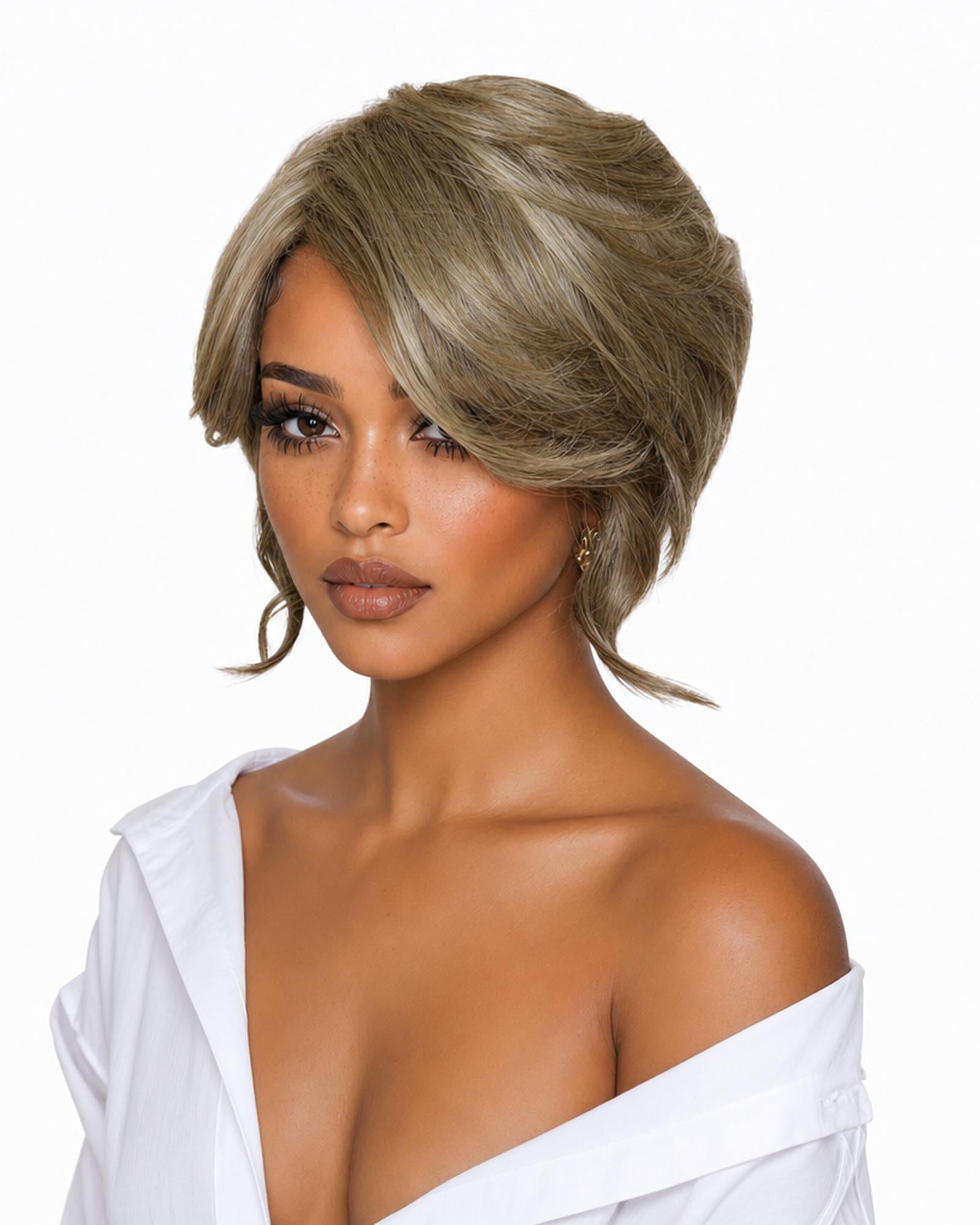 Silver Blonde Faux Up Do Bob Wig. Rose.