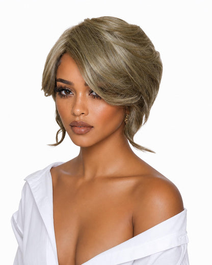 Silver Blonde Faux Up Do Bob Wig. Rose.
