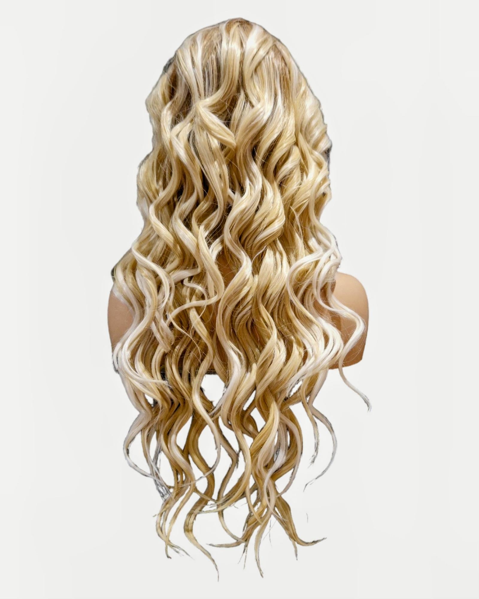 Defined Wave Blonde Streaked Middle Part Lace Front Wig. Agatha