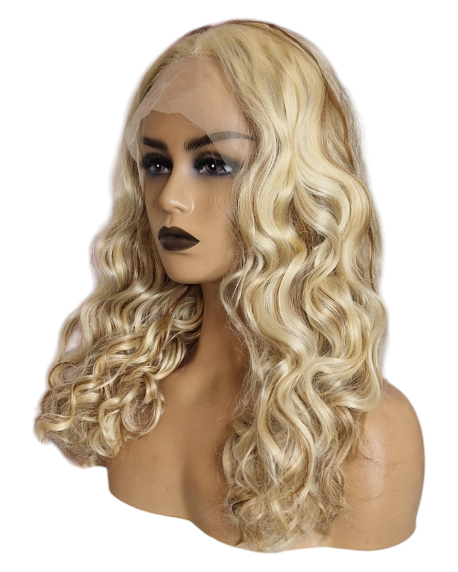 Streaked Curly Blonde Length Lace Front Wig. Vie.