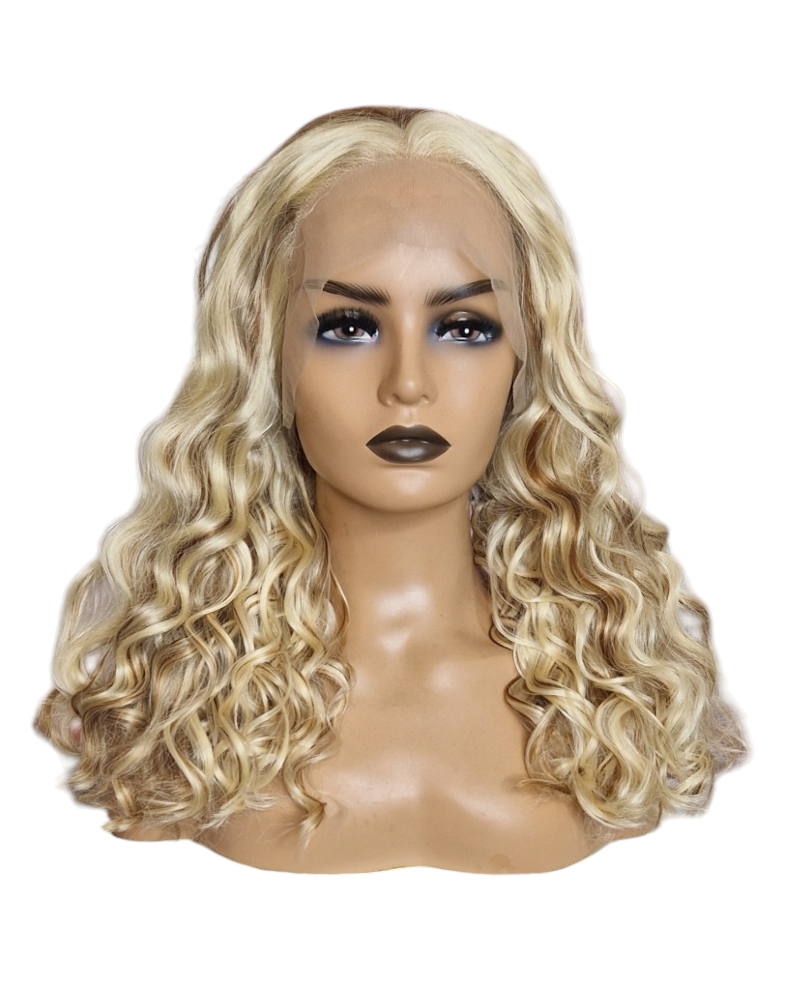 Streaked Curly Blonde Length Lace Front Wig. Vie.