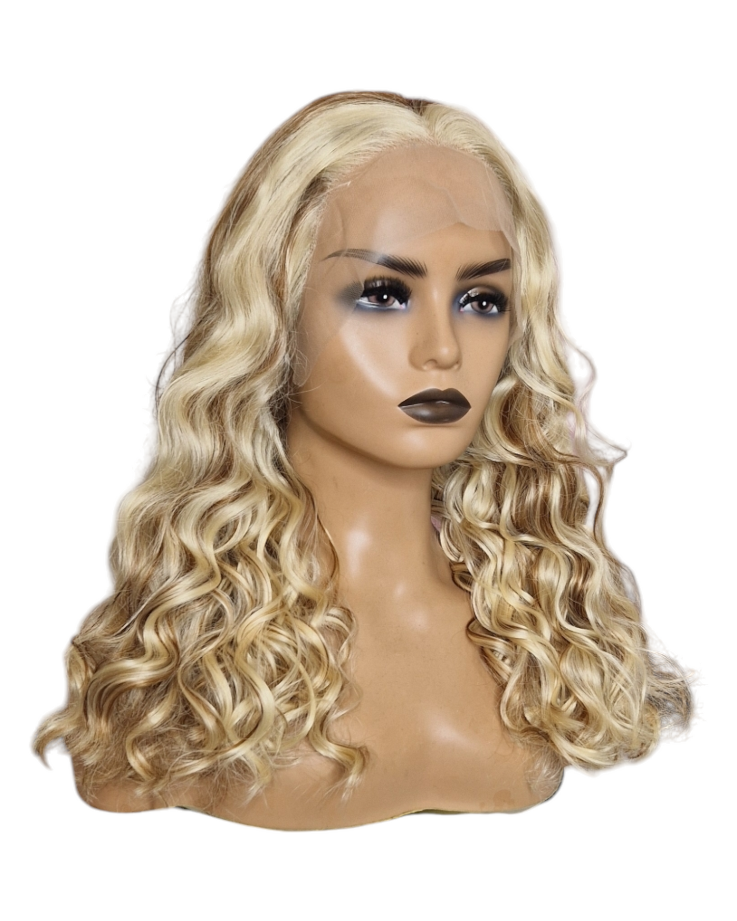 Streaked Curly Blonde Length Lace Front Wig. Vie.