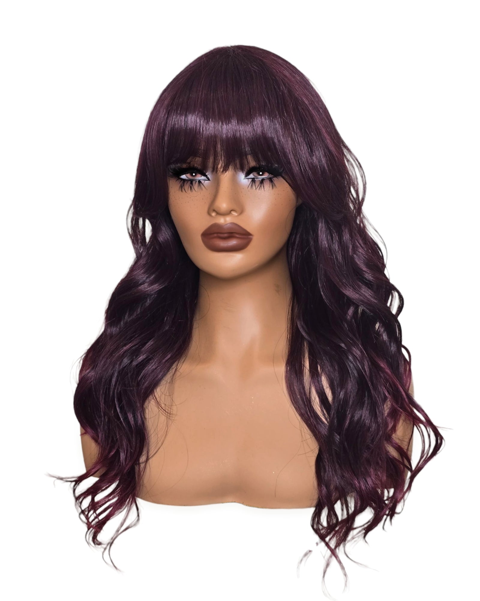 Dark Purple Long Wavy Wig with Fringe. Abigail