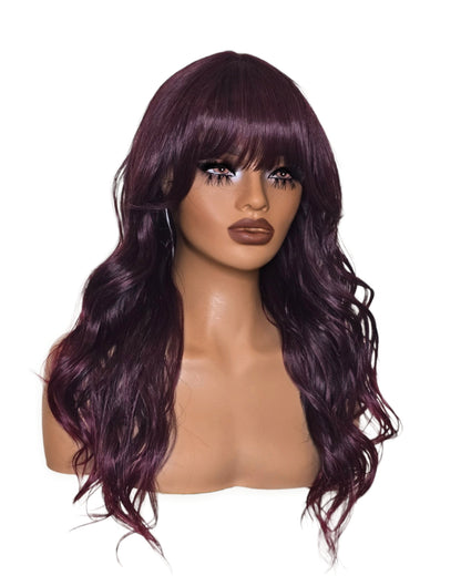 Dark Purple Long Wavy Wig with Fringe. Abigail