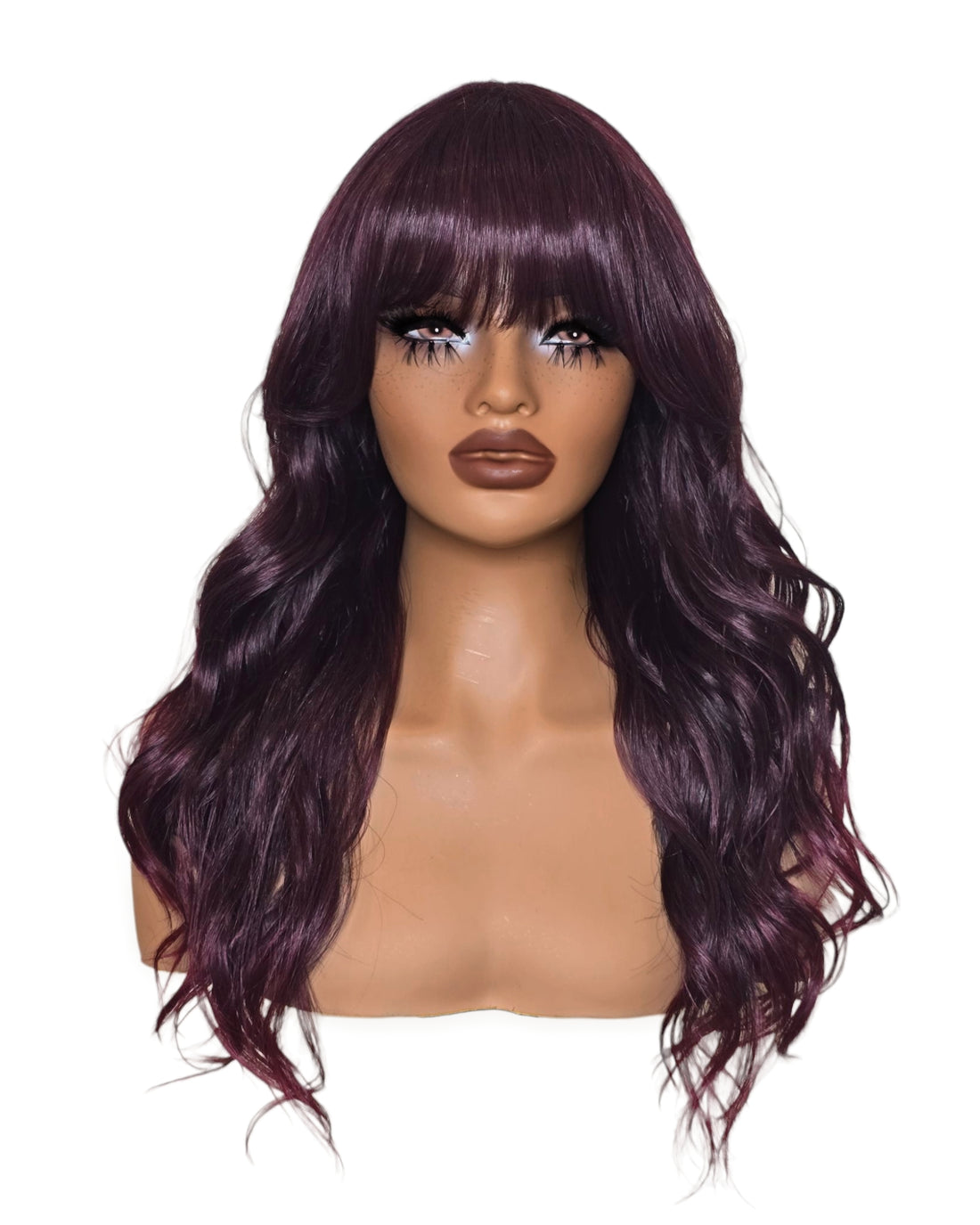 Dark Purple Long Wavy Wig with Fringe. Abigail