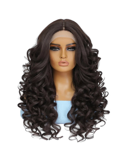 Curly Lace Front Wig. Glueless T Part Lace in Dark Brown. Zena-CelebWigs