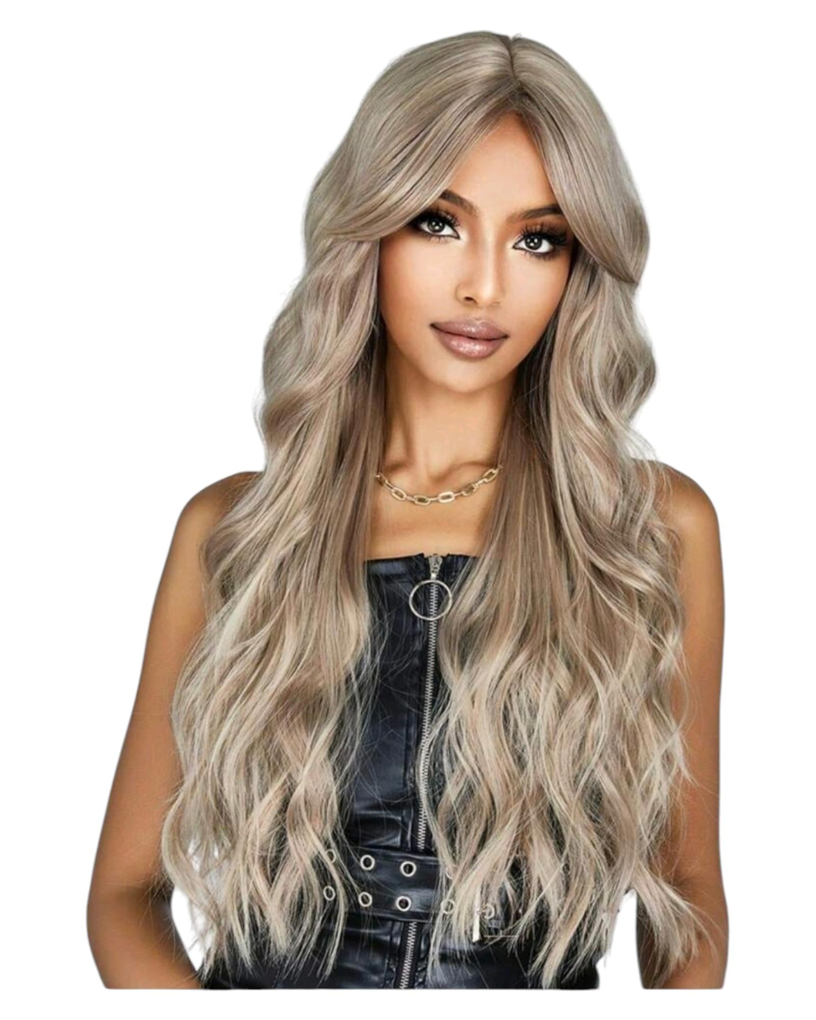 Champagne Blonde Long Wavy Wig. Uma