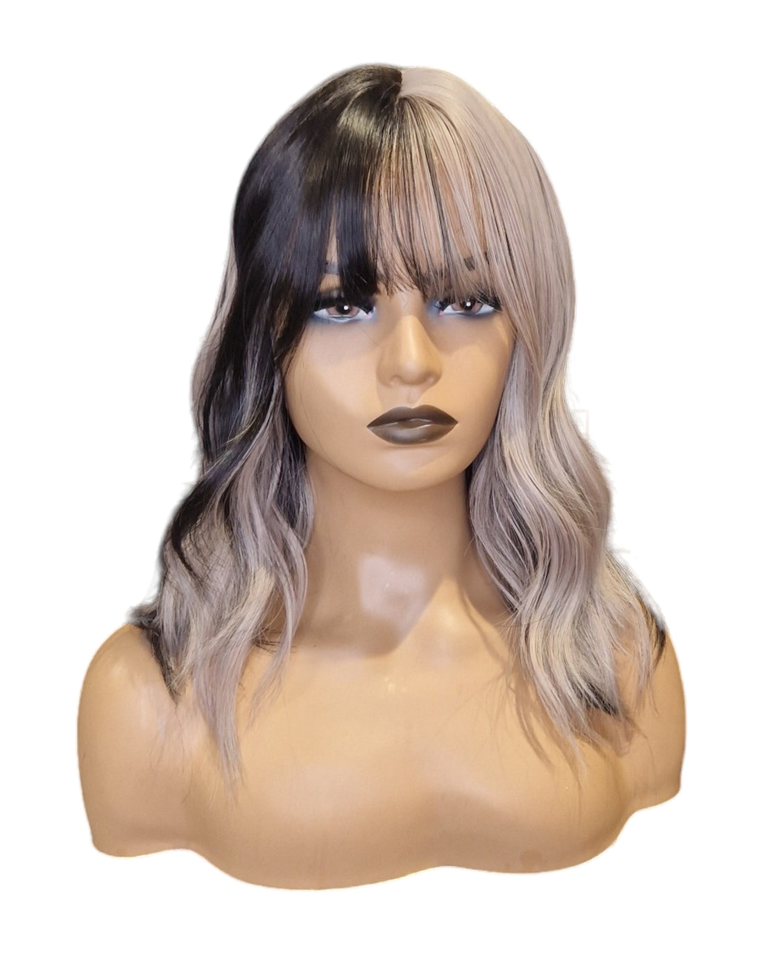 Grey &amp; Black Colour Section Wavy Bob Wig. Shiara