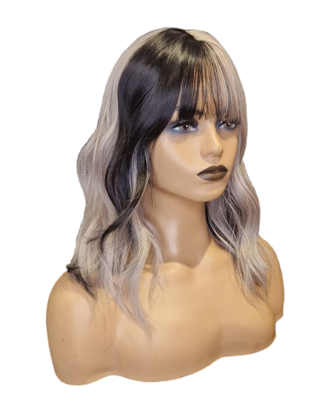 Grey &amp; Black Colour Section Wavy Bob Wig. Shiara