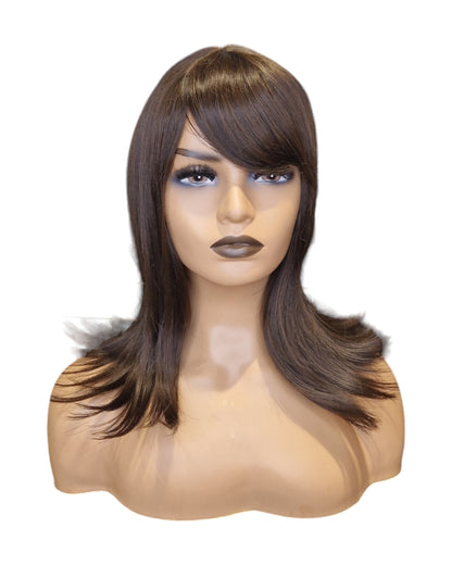 Dark Brown Long Bob Style Fringe Wig. Karmel Wig-CelebWigs