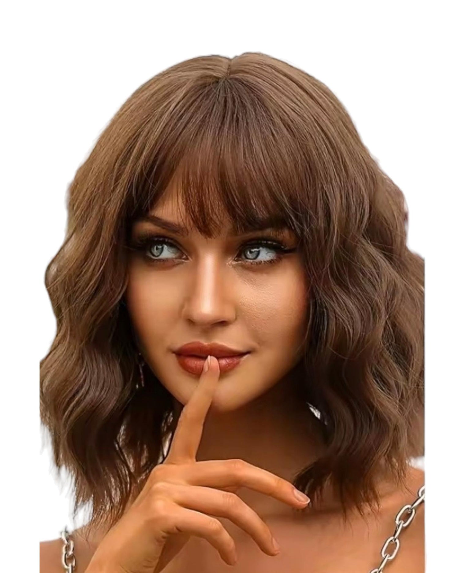 Mid Brown Wavy Bob Wig With Fringe. Loli