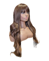 Brunette Long Wavy Wig With Fringe. Talia Wig.-CelebWigs