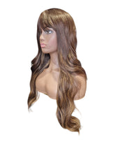 Brunette Long Wavy Wig With Fringe. Talia Wig.-CelebWigs