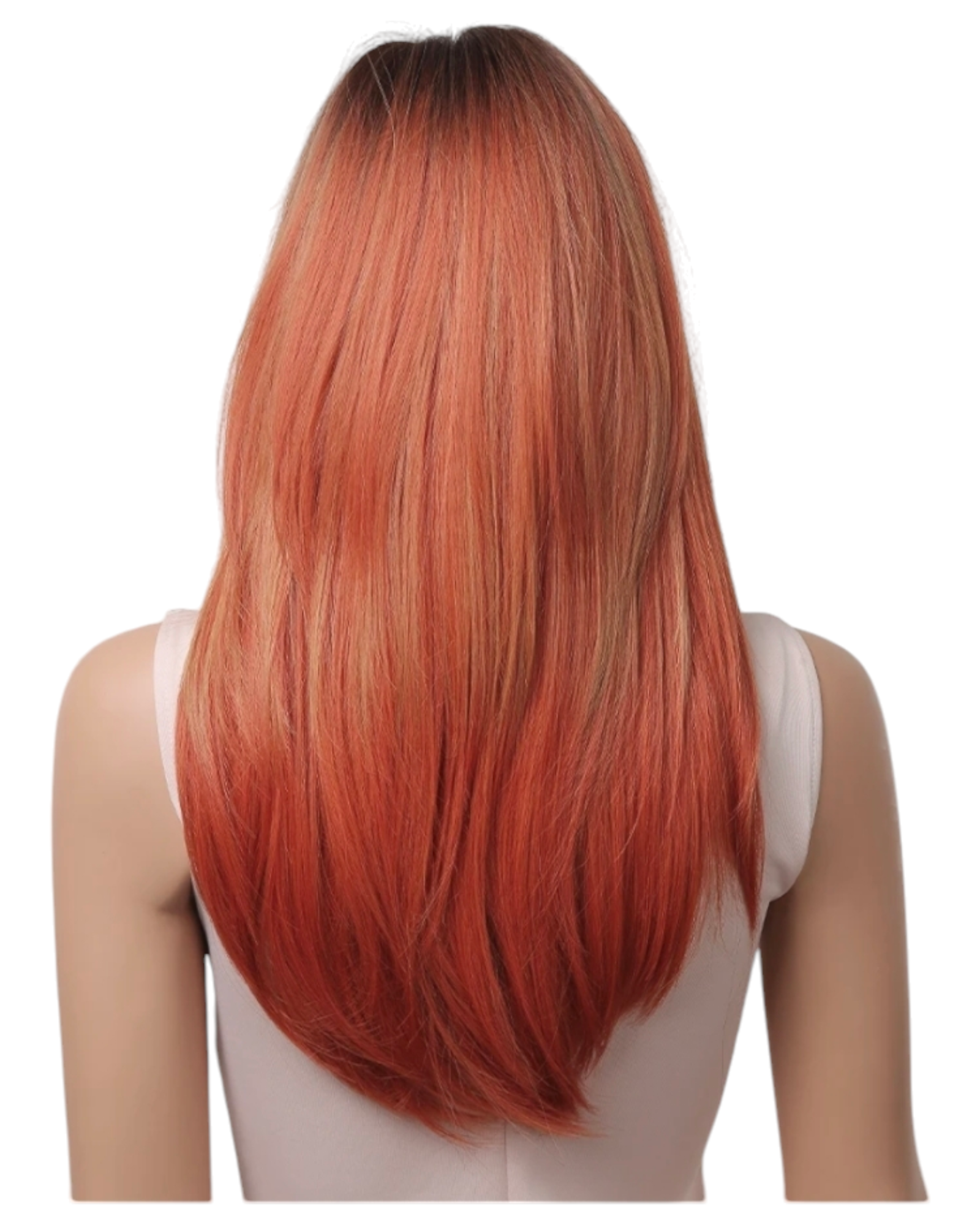 Orange Ombre Straight Layered Long Fringe Bangs Wig. Ally.