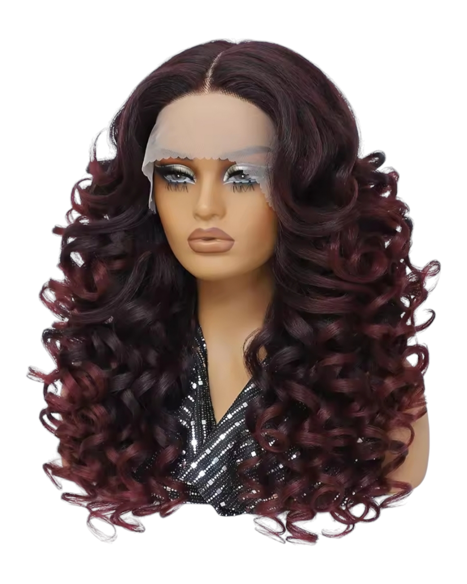 Black Burgundy Ombre Curly Lace Front Wig. Zena