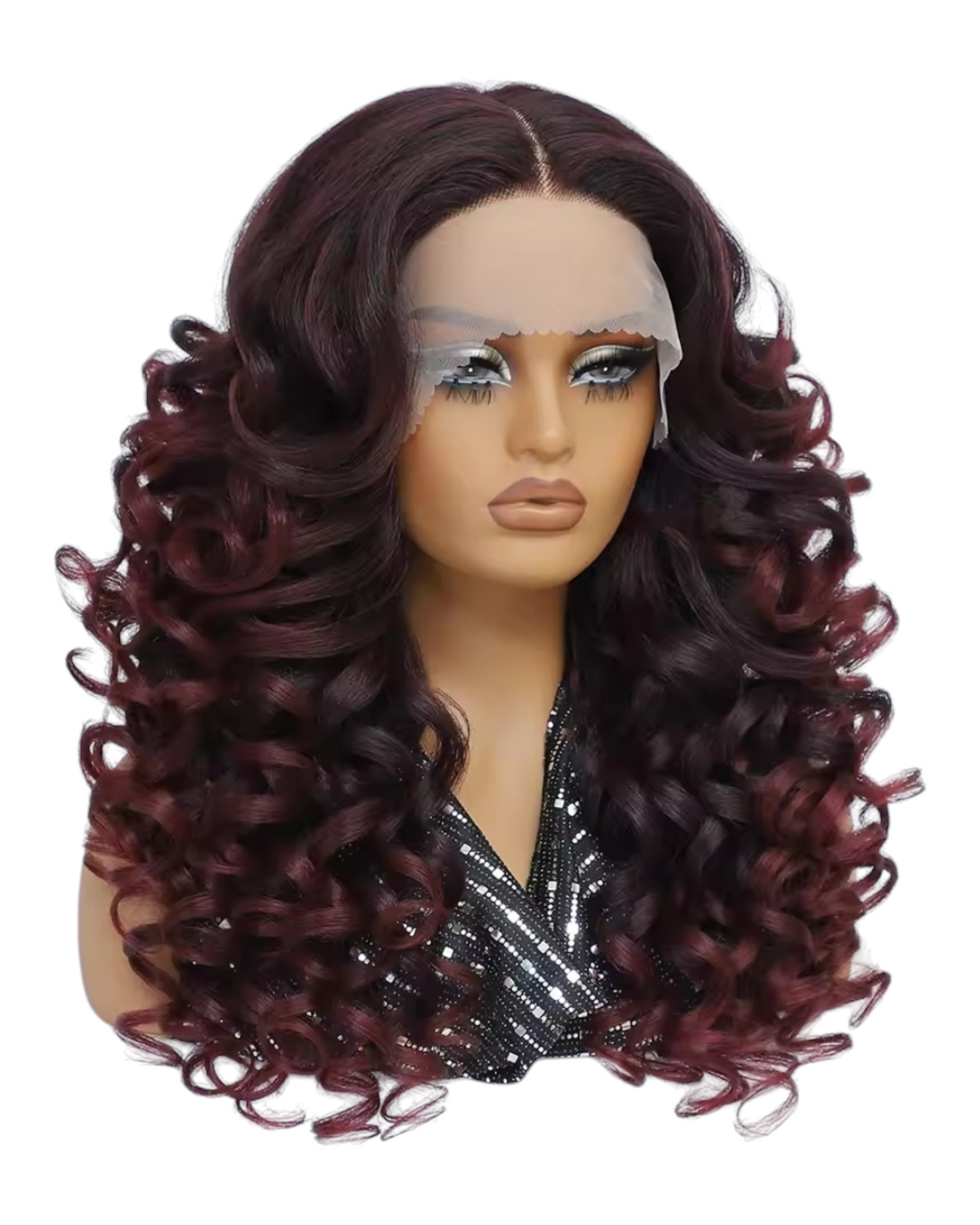 Black Burgundy Ombre Curly Lace Front Wig. Zena