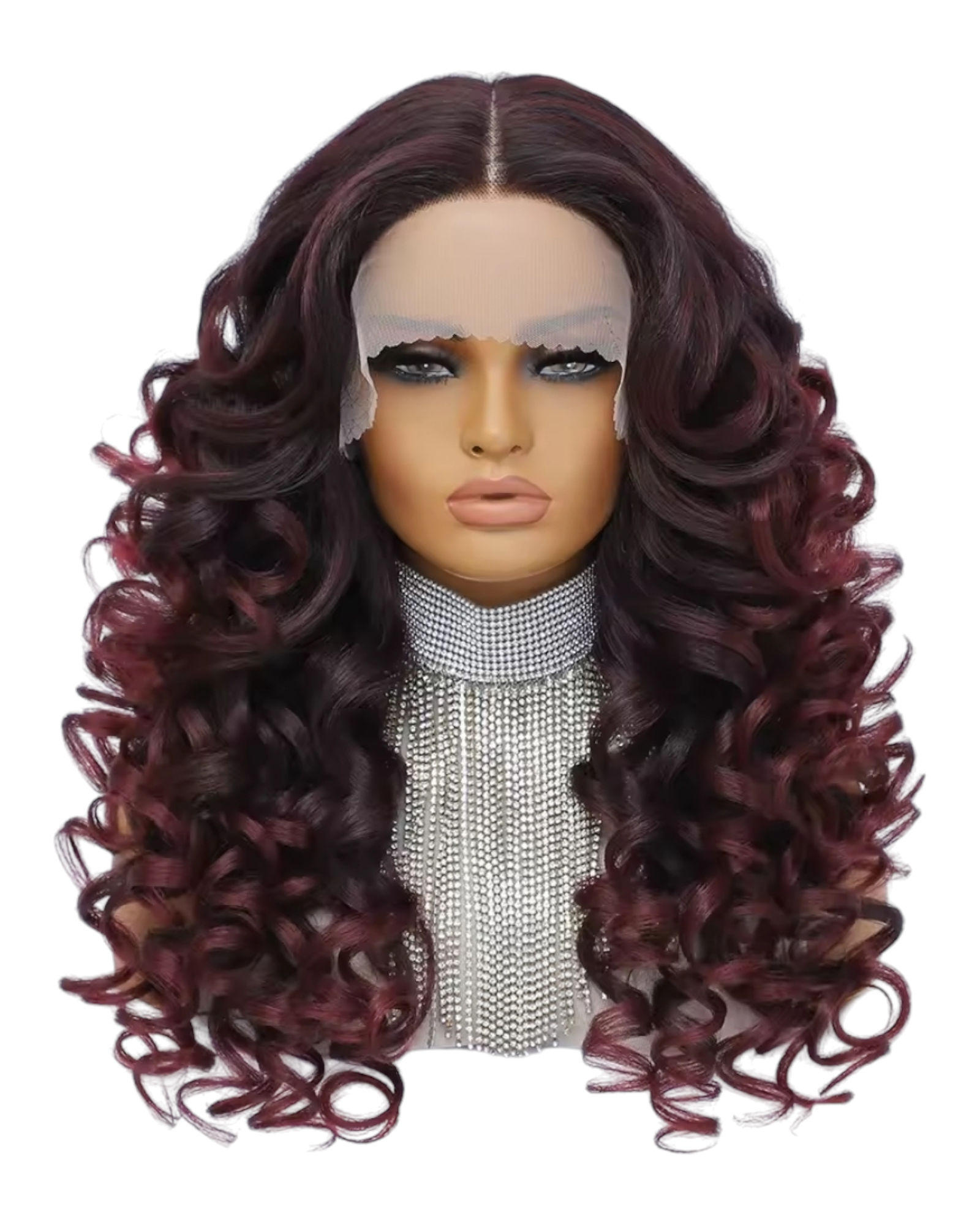 Black Burgundy Ombre Curly Lace Front Wig. Zena