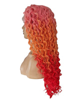 Pink Orange Red Curly Ombre Lace Front Wig. Teeza-CelebWigs