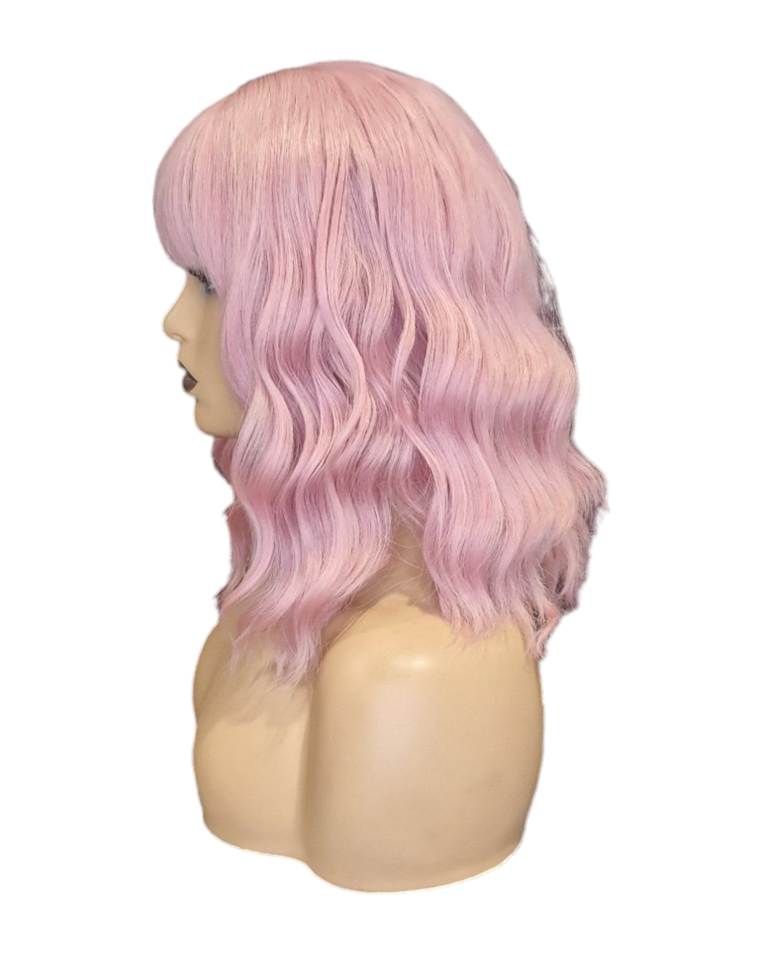 Wavy Pink Fashion Wig With Fringe Bangs. Sherry-CelebWigs