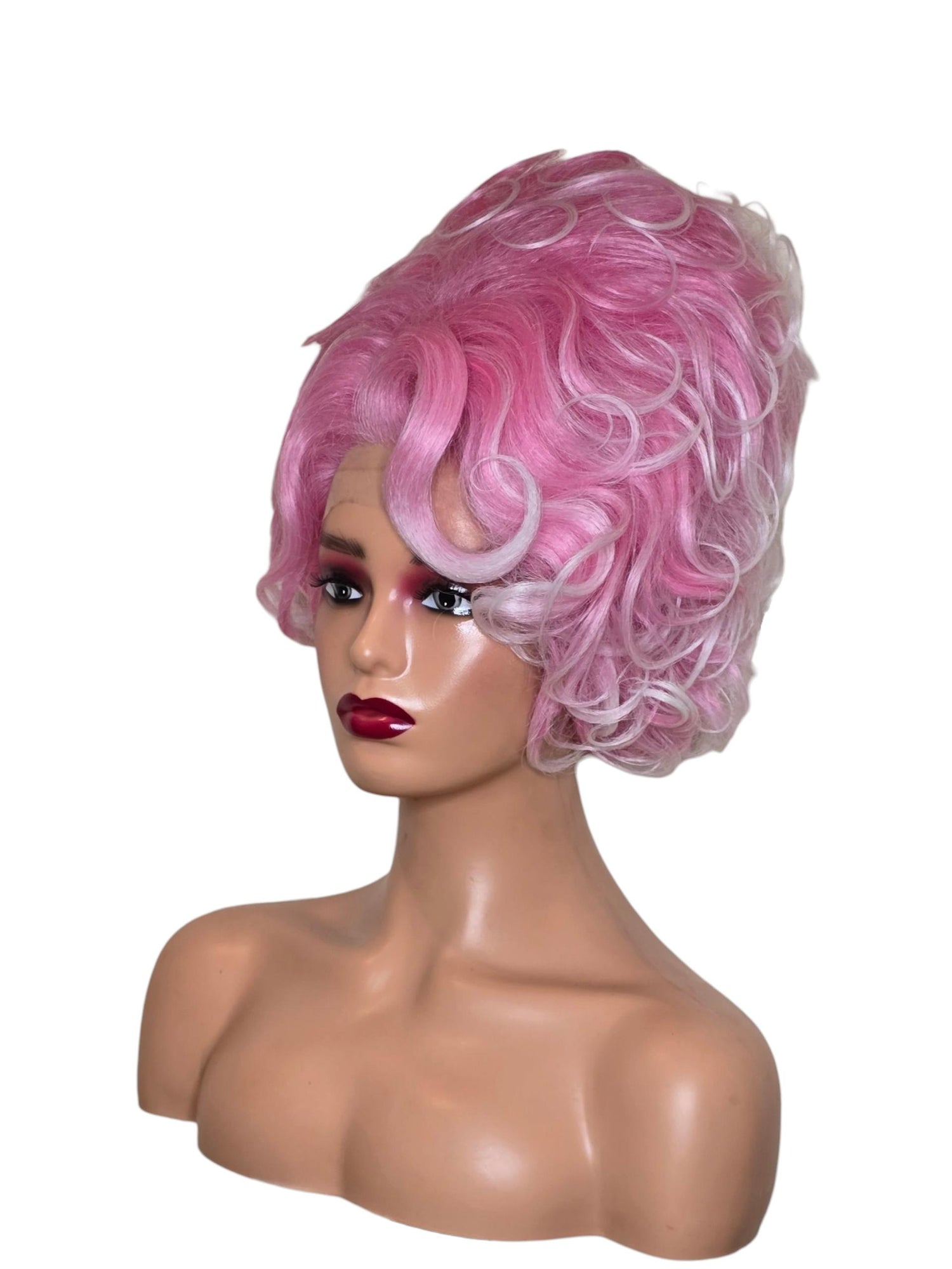 Pink White Updo Drag Queen Wig.