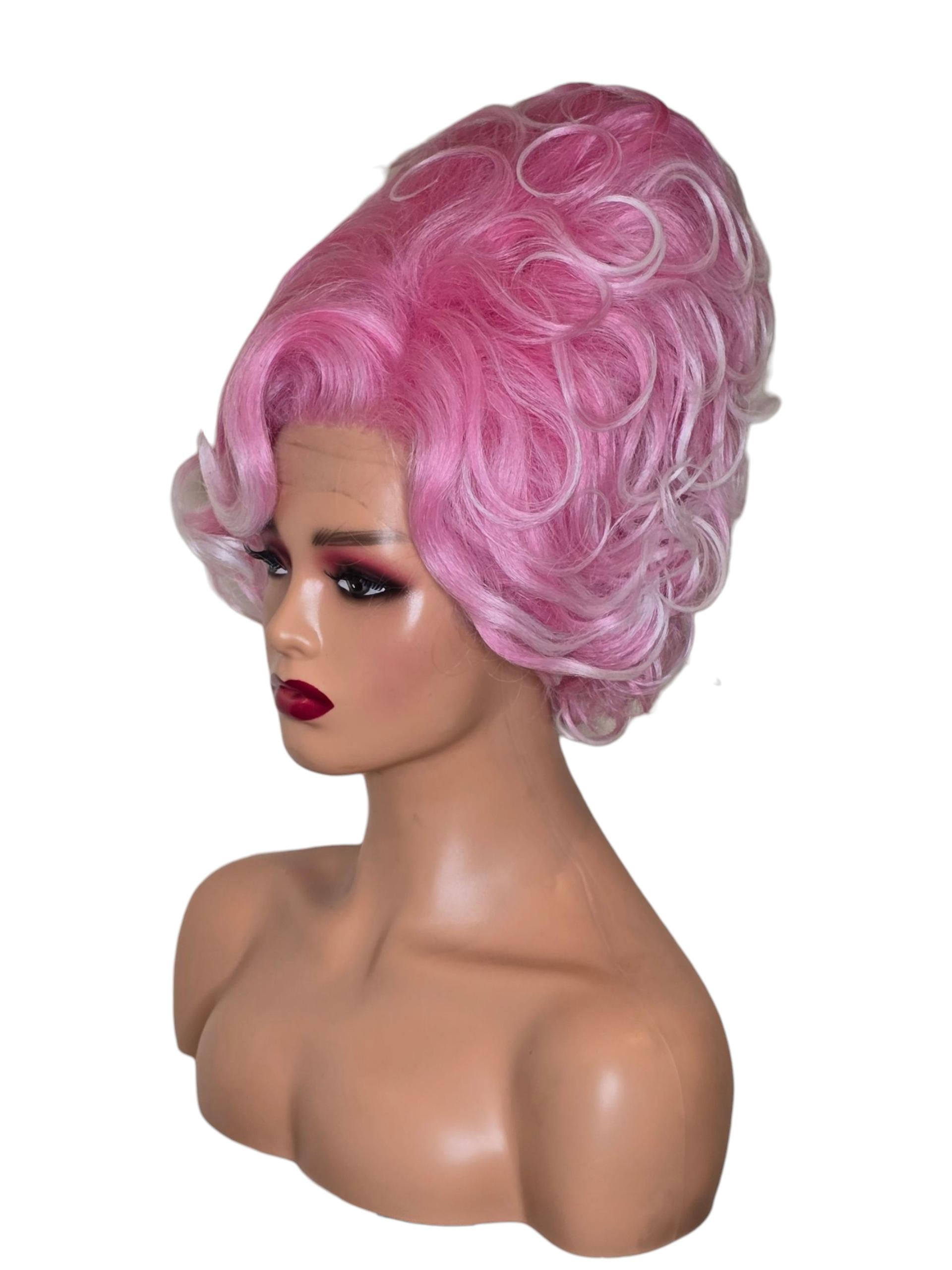 Pink White Updo Drag Queen Wig.