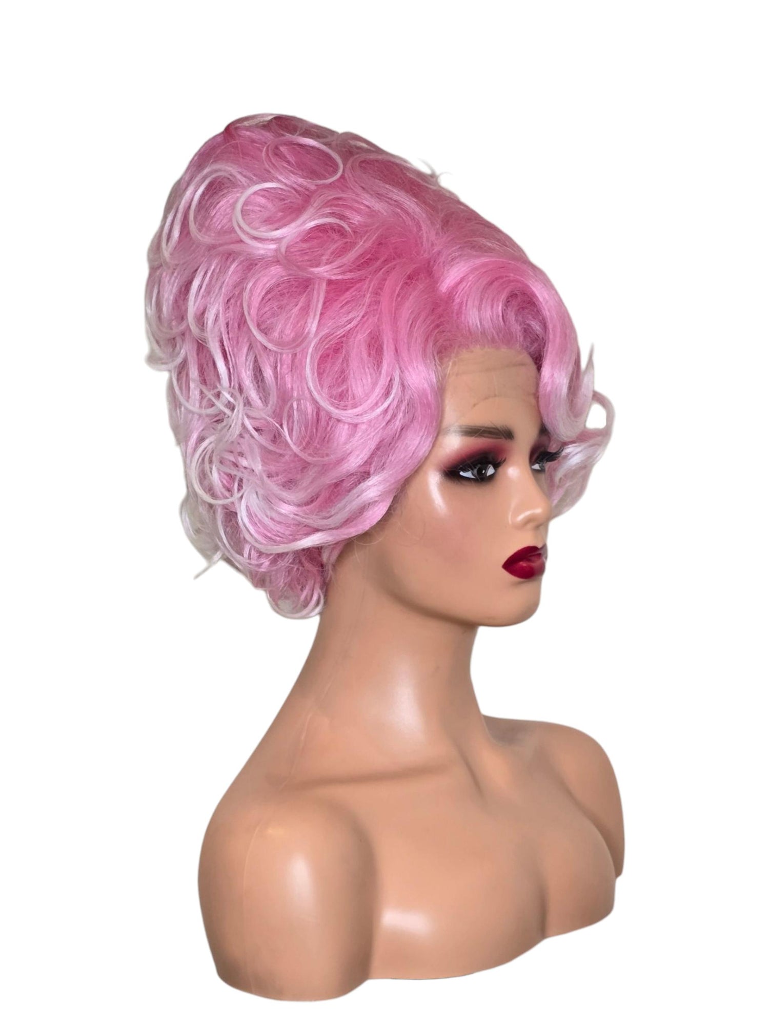 Pink White Updo Drag Queen Wig.