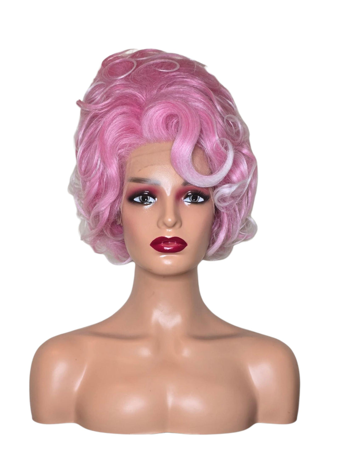 Pink White Updo Drag Queen Wig.
