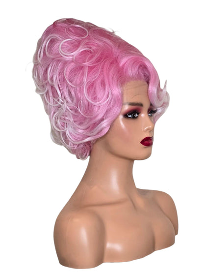 Pink White Updo Drag Queen Wig.