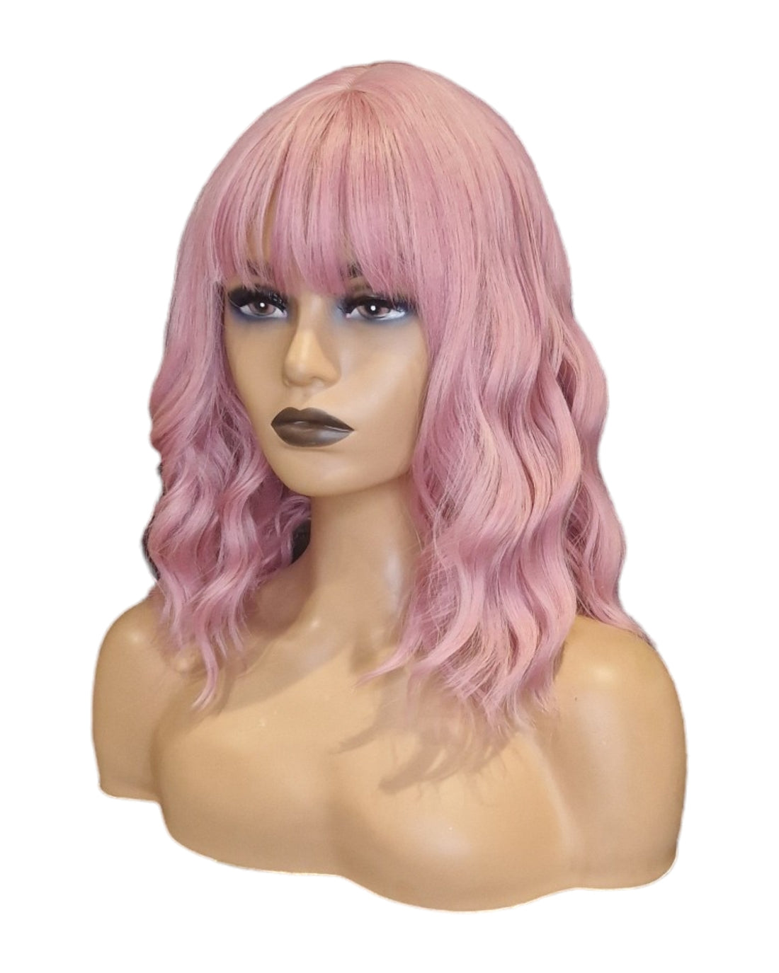 Wavy Pink Fashion Wig With Fringe Bangs. Sherry-CelebWigs