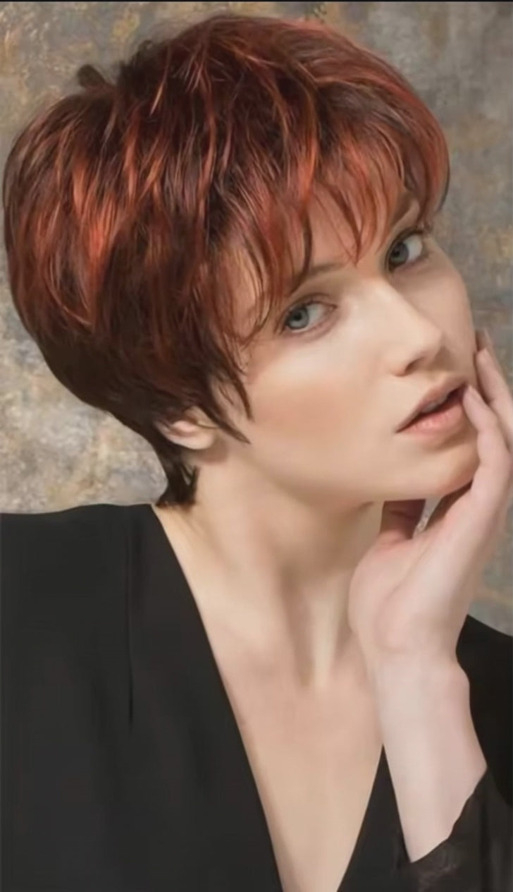 Auburn Red Urchin Cut Wig. Ruby