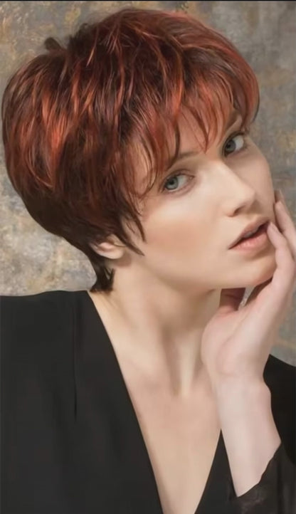 Auburn Red Urchin Cut Wig. Ruby