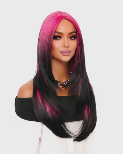 Fuchsia Pink Black Ombre Wig. Pinkie
