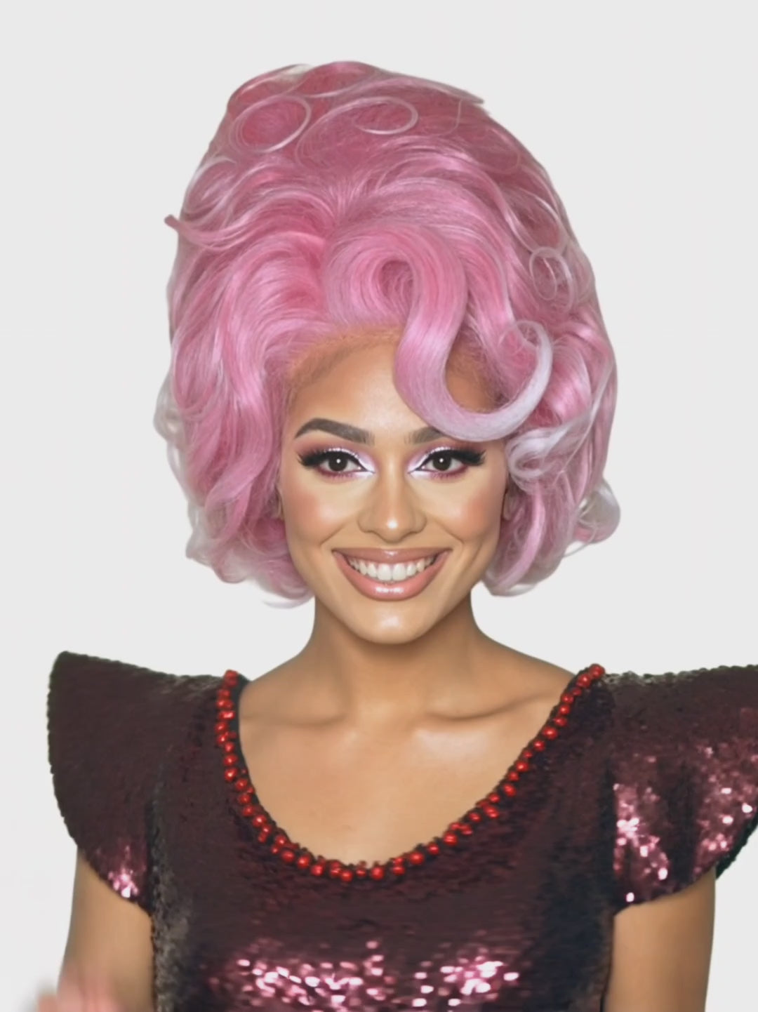 Pink White Updo Drag Queen Wig.
