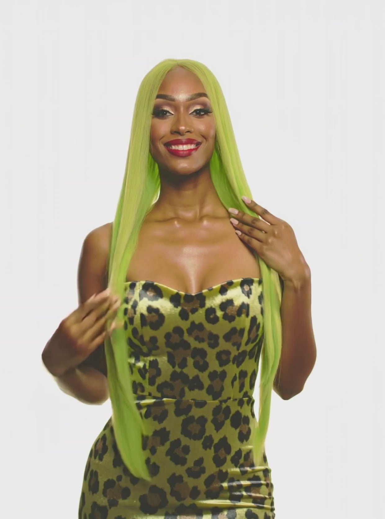 Lime Green Godiva Extra Long Lace Front Wig. LimeKrime