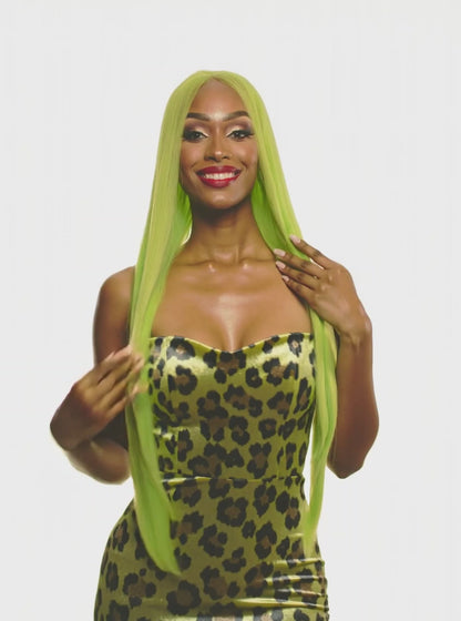 Lime Green Godiva Extra Long Lace Front Wig. LimeKrime