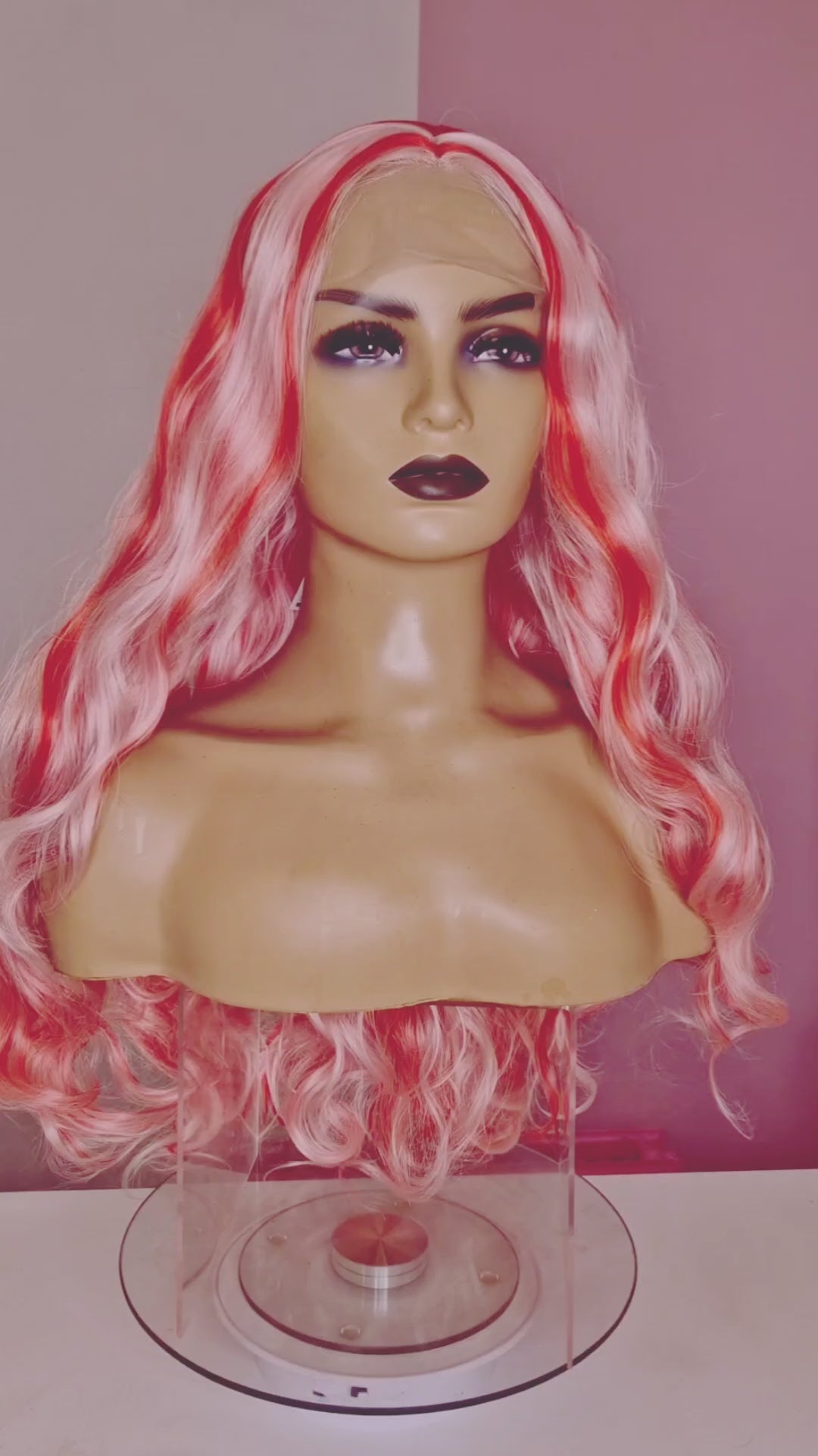 Strawberry Pink Streaked Lace Front Wig. Vox