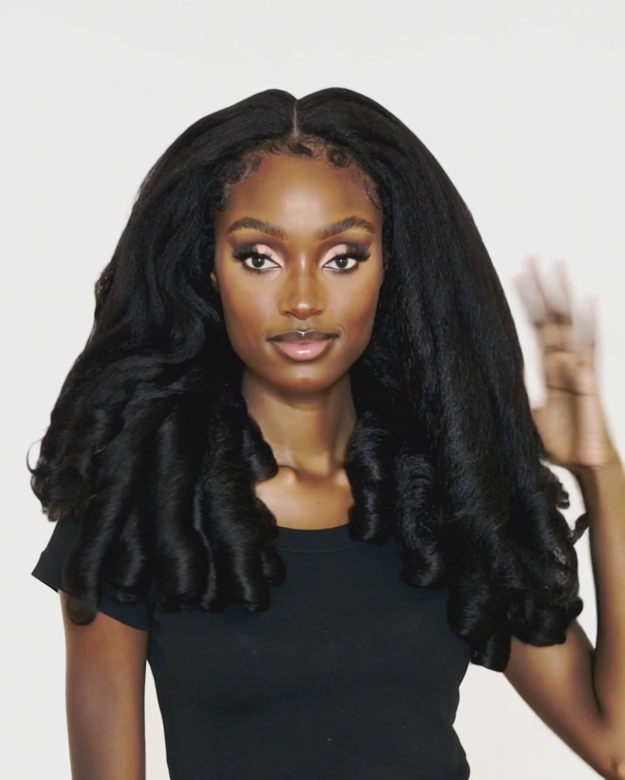 Black Kinky Straight Barrel Curl Lace Front Wig. Basha