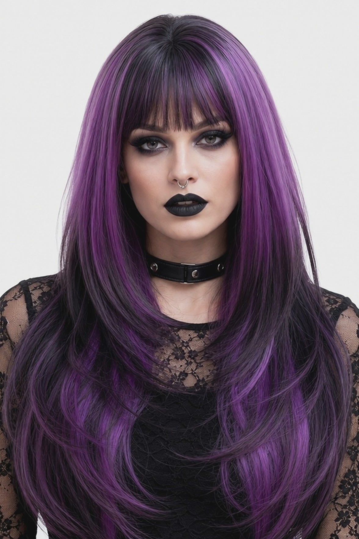 Ione Black to Purple Ombre Straight Wig.