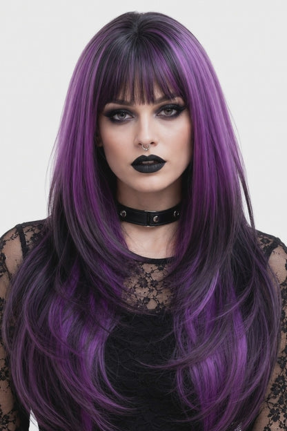 Ione Black to Purple Ombre Straight Wig.