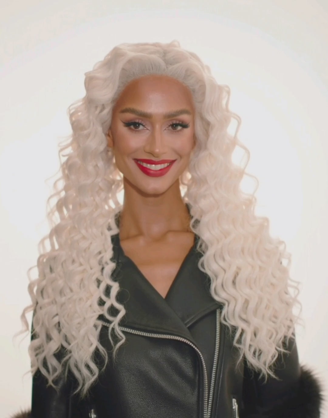 White Blonde Wavy Curl Lace Front Wig.  Ice Queen