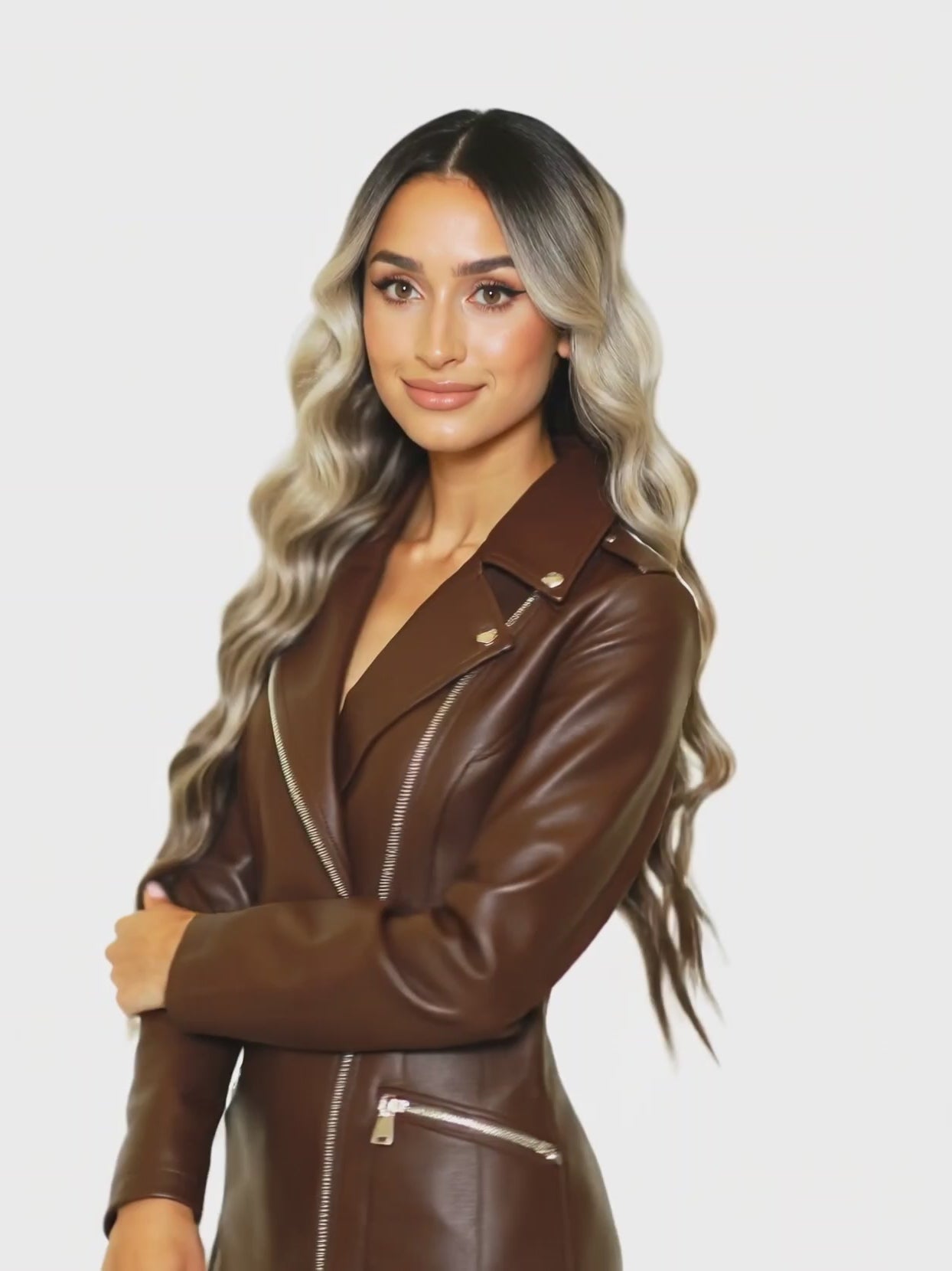 Chocolate Blonde Wavy Middle Part Lace Front Wig. Badra.