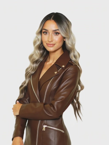 Chocolate Blonde Wavy Middle Part Lace Front Wig. Badra.