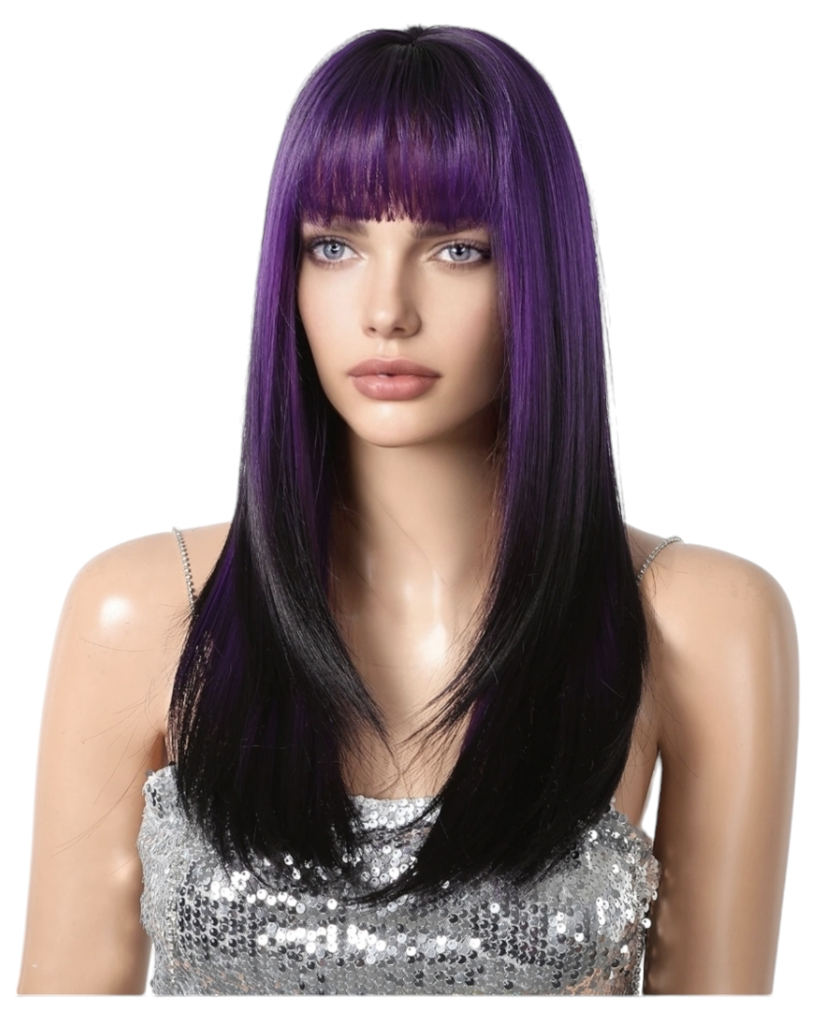 Purple Black Ombre Straight Layered Long Wig. Angel