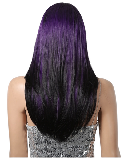 Purple Black Ombre Straight Layered Long Wig. Angel