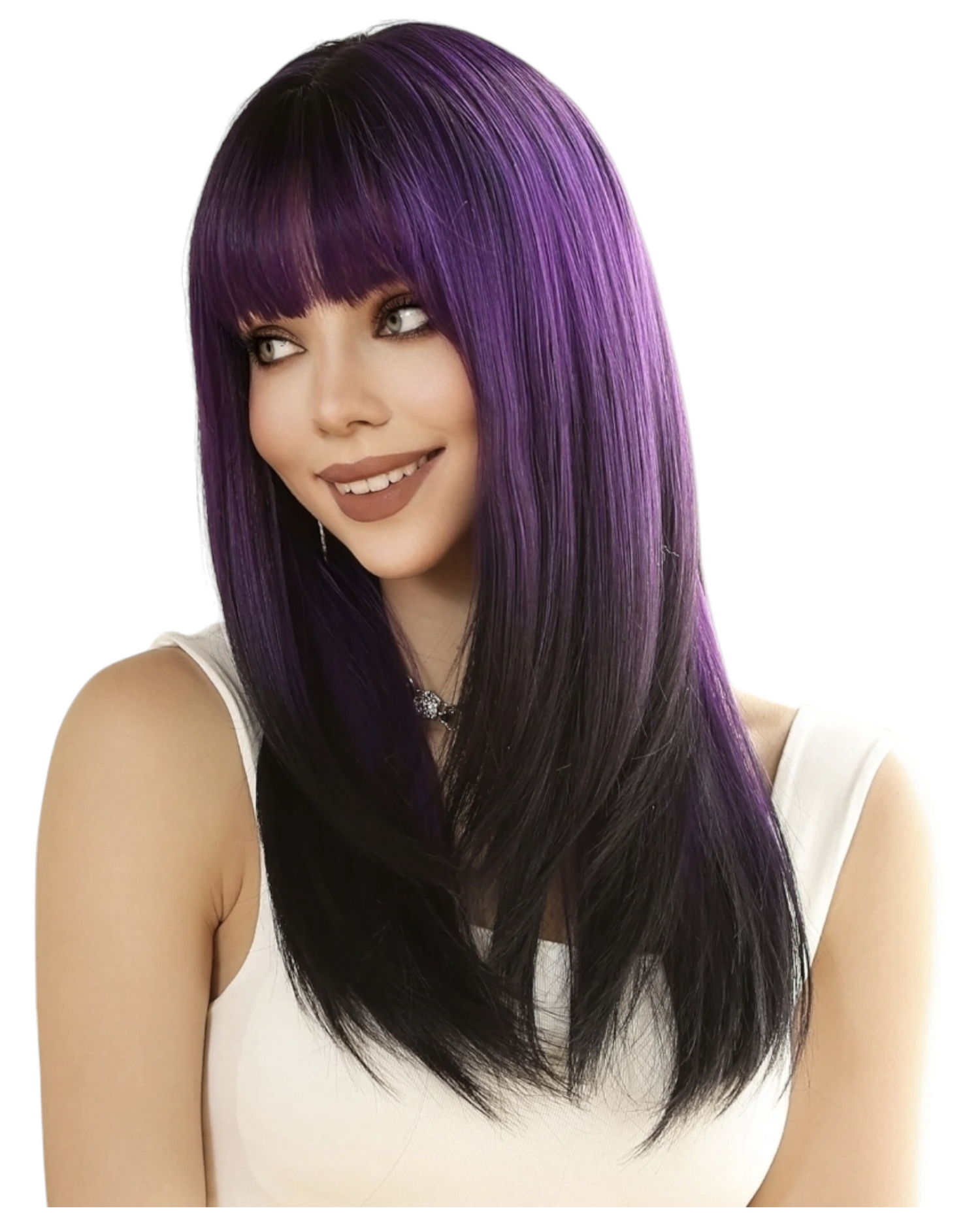 Purple Black Ombre Straight Layered Long Wig. Angel